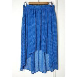 Forever 21 Hi-low Skirt Flowy Chiffon Polka Dot Casual Blue Size Small